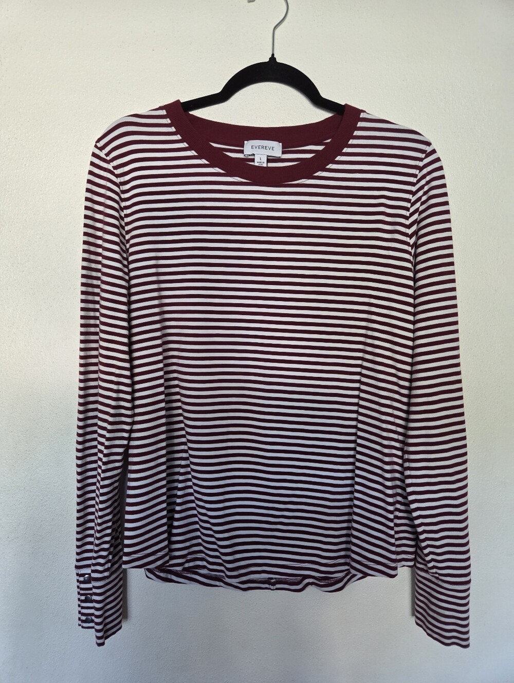 EVEREVE | Burgundy and White Striped Long Sleeve Top | LARGE